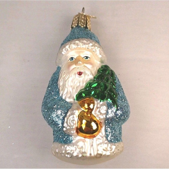 Old World Christmas Santa With Tree Blown Glass Ornament Merck Family OWC 3.5"
